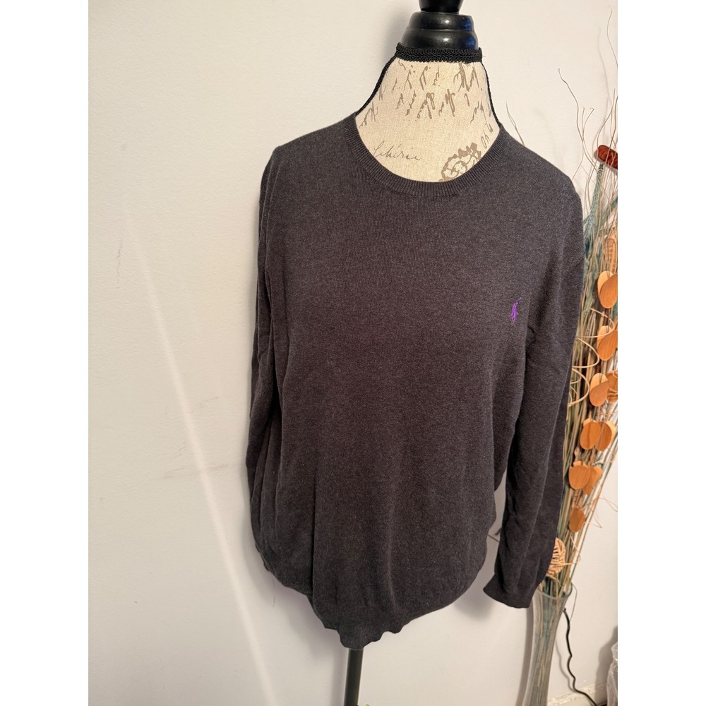 Polo Ralph Lauren Mens Charcoal Grey 100% Pima Cotton Crewneck Sweater Large‎